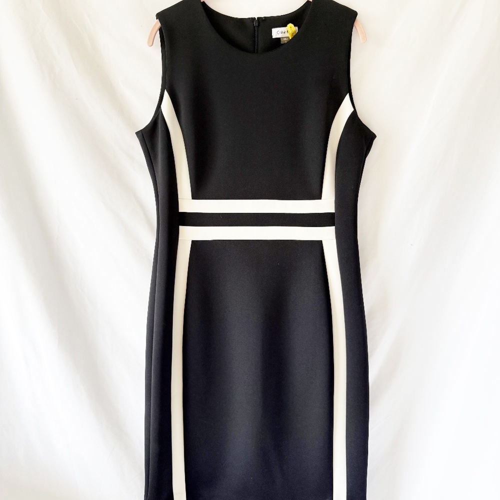 Calvin Klein Black and White Sleeveless Scuba Sheath Dress Size 12